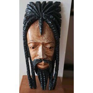 Large 27" Hand Carved Red Cedar Rasta Man- Vintage Jamaican Folk Art Wall Decor